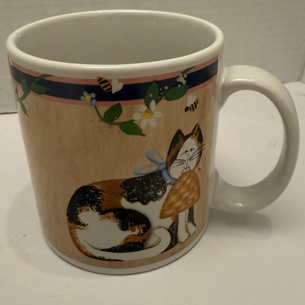 Sakura Garden Cats Calico Cat Fiddlestix Coffee Mug-Stoneware-Dishwasher & Micro